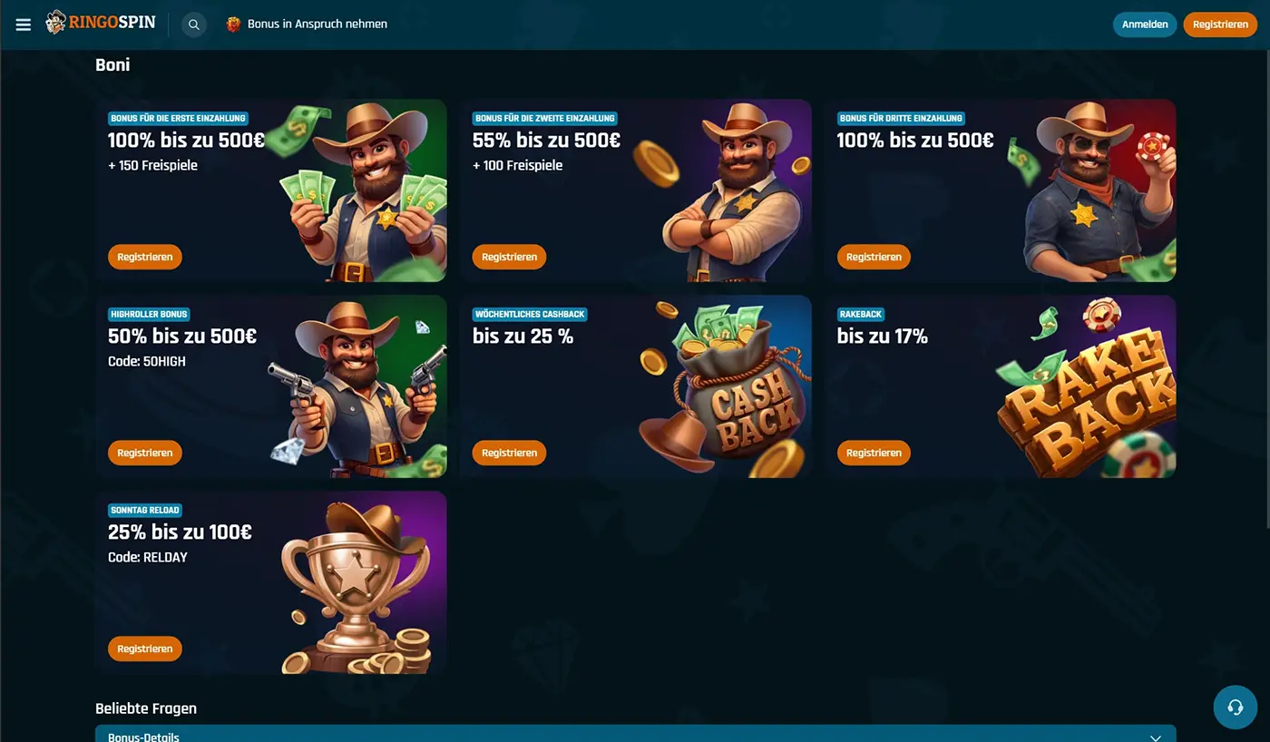 Ringospin Casino Boni und Promotionen